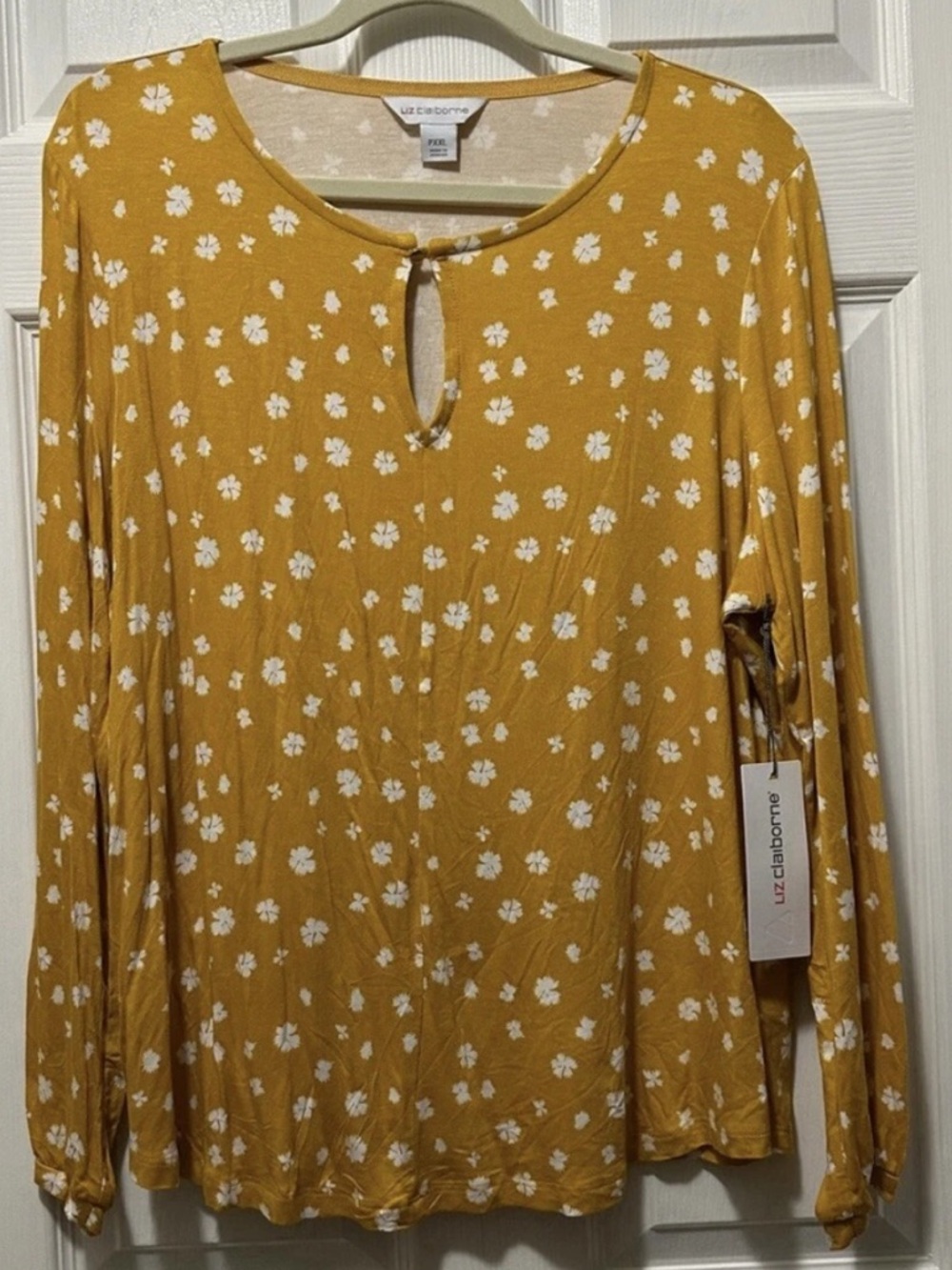 Liz Claiborne Top Women’s Plus Size Petite XXL Yellow/Gold White Long Sleeve NWT